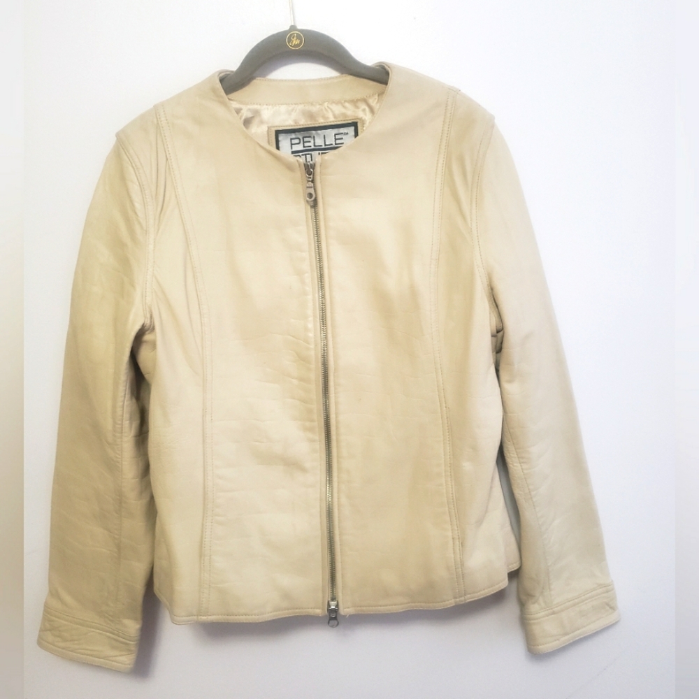 Wilson's Crocodile Embossed Cream Genuine Leather Jacket~ Size Large